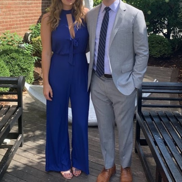 Lush Dresses & Skirts - LUSH blue halter tie front jumpsuit